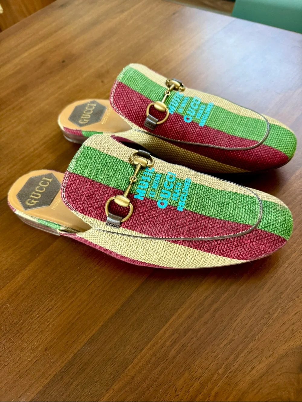 Gucci Princetown Gucci Music Horsebit Mule Loafers Blue Canvas Leather Backless